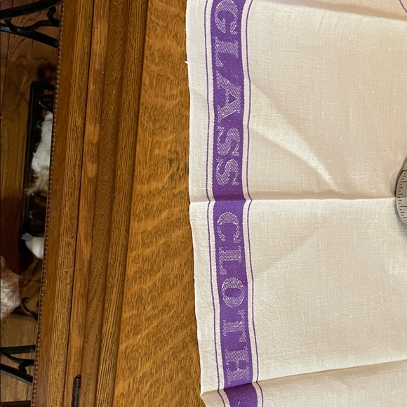 Purple and White Embroidered Tea Towel - Picture 3 of 4